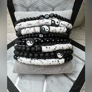 Black and White Ying & Yang Clay Bead Bracelets -Classic Evil Eye Black Bracelet